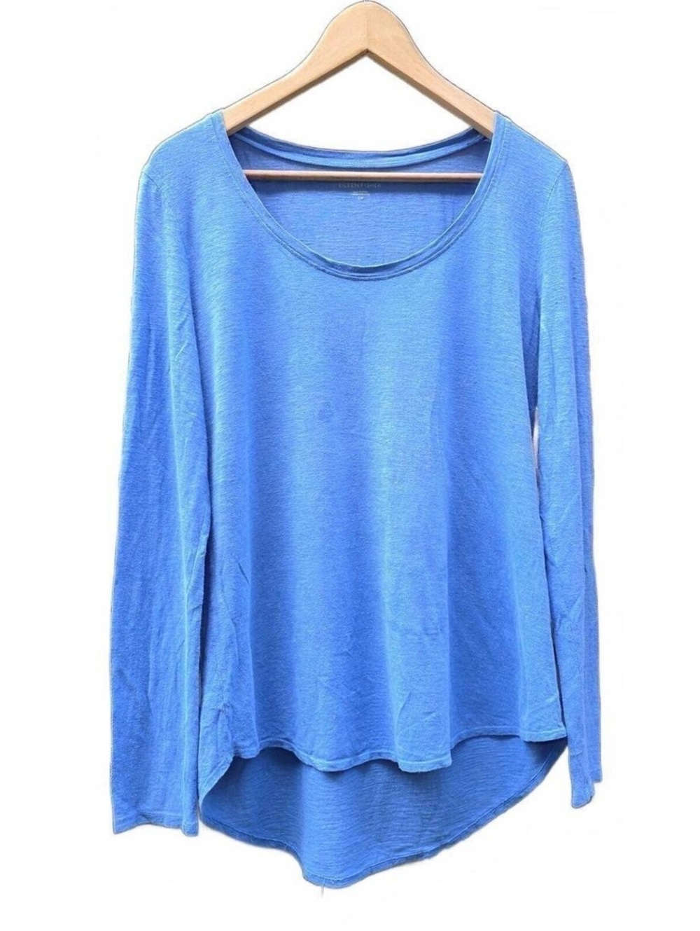 Eileen Fisher Hemp & Cotton Long Sleeve Tee Ocean Blue Coastal Small